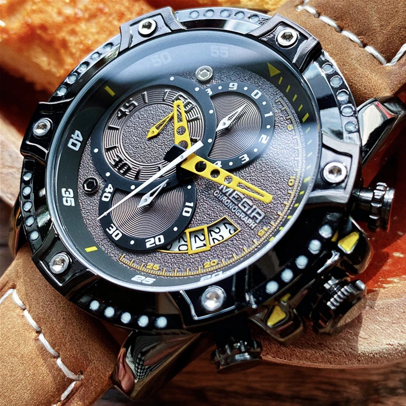 

MEGIR Creative Quartz Wristwatch Men Watch Waterproof Leather Men's Watches Top Brand Luxury Chronograph Sport Relogio Masculino