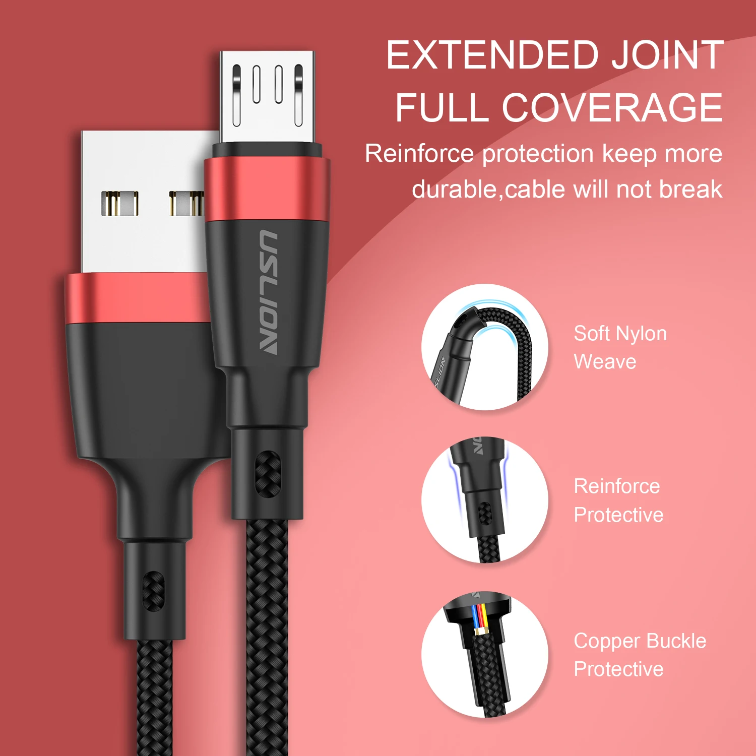USLION Micro USB кабель для Xiaomi Redmi Note 5 Pro 1m 2m 3A QC3.0 usb кабель для зарядки данных для samsung S7 зарядное устройство для мобильного телефона