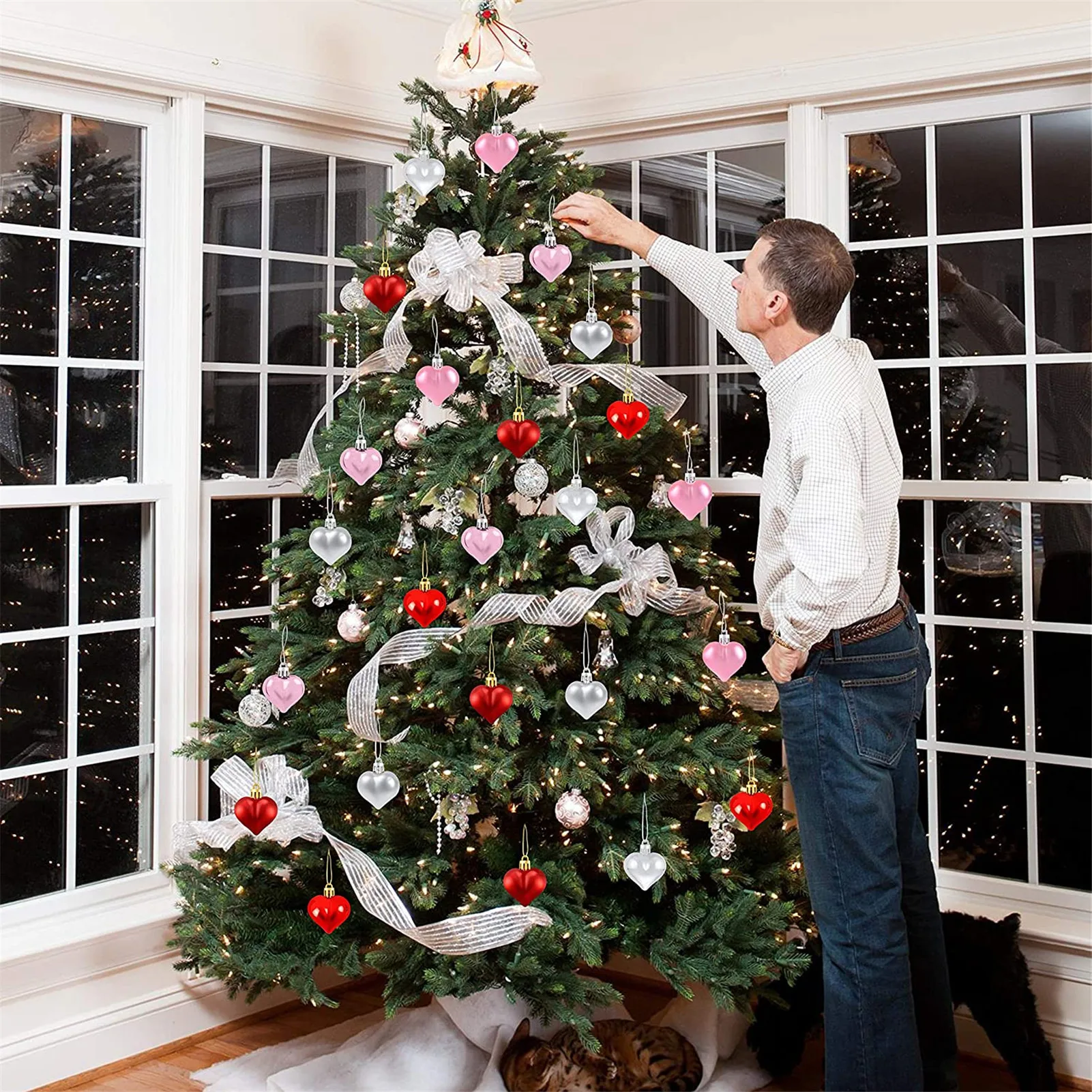 

24pcs Heart Shaped Baubles Heart Valentine's Day Ornament Hanging Decoration Shatterproof for Holiday Party TP-Hot