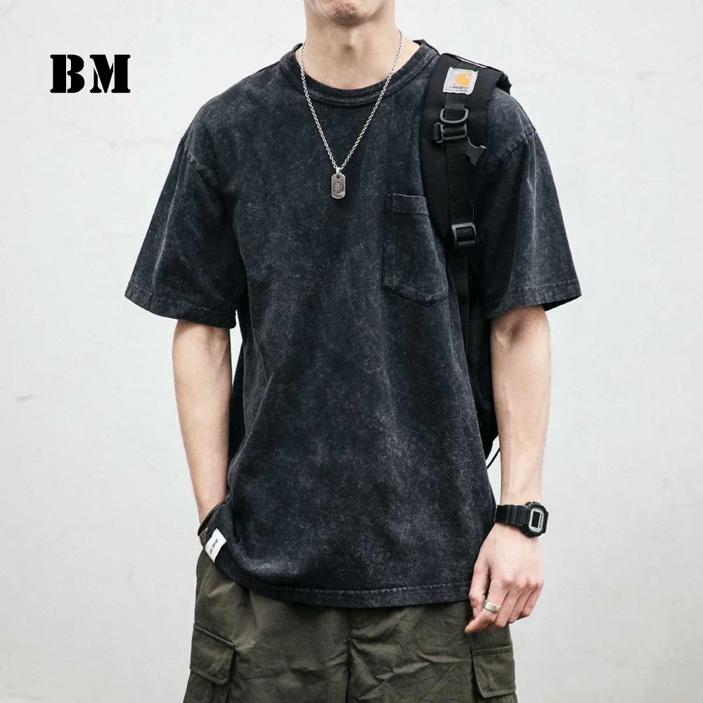 

Футболка мужская состаренная с коротким рукавом, модная тенниска в стиле Харадзюку, верхняя одежда в стиле хип-хоп, уличная одежда