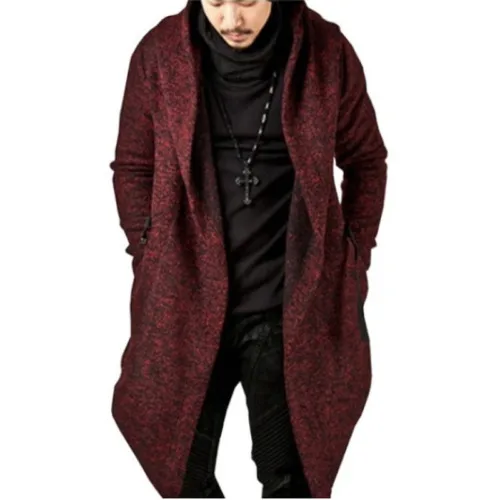 

Autumn winter men rock trench coat long jacket cloak men vintage black Long hooded overcoat cardigan gothic style coats