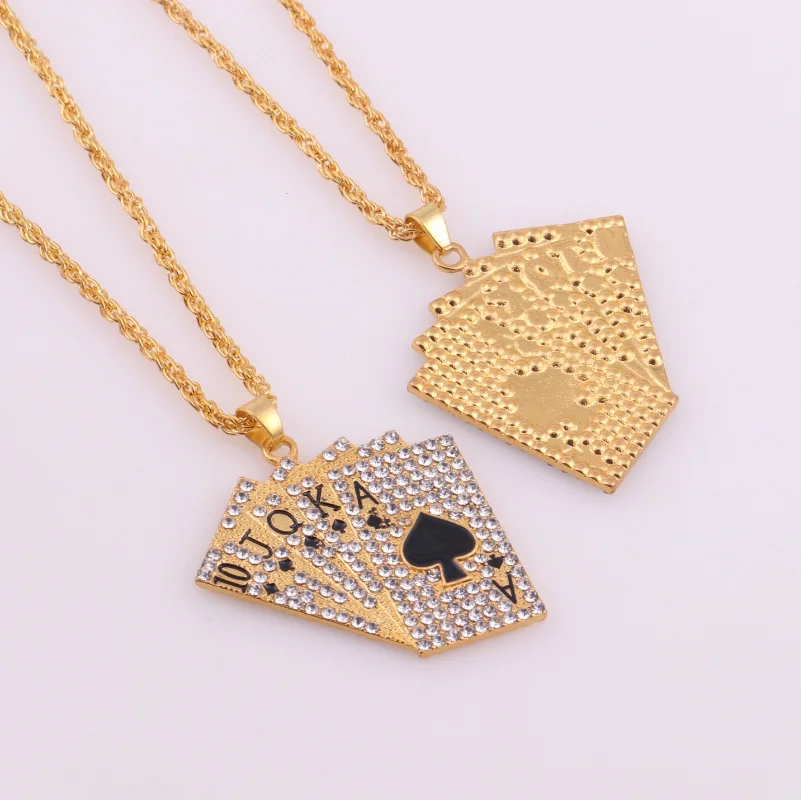 

Hip Hop Jewelry Women Men Statement Enamel Playing Cards Pendants Necklaces Hip Hop Jewelry Fashion Gold Silver Color Necklace