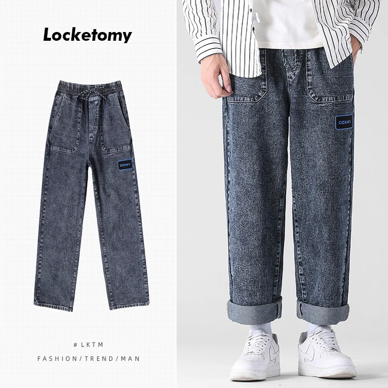 

Men's Jeans Plus Size Elastic Waist Casual Pants Trendy Loose Straight Trousers Fashion Streetwear Men's Clothing Мужские джинсы