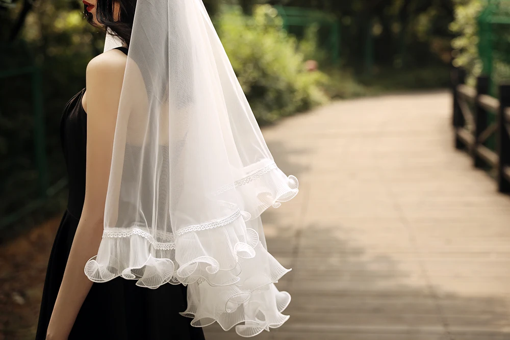 Дешевые элегантные кружевные края реальные фотографии свадебные аксессуары два