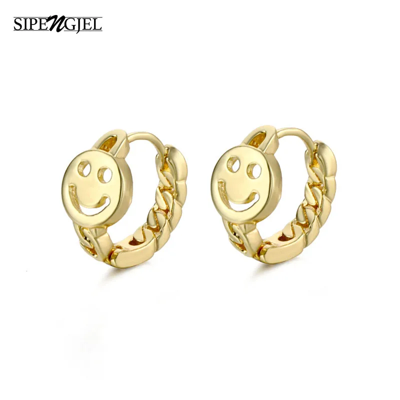 

Fashion cute Smile Face Hoop Earrings Gold Sliver Color Geometric vintage Earing for women Girl Jewelry 2020 trend