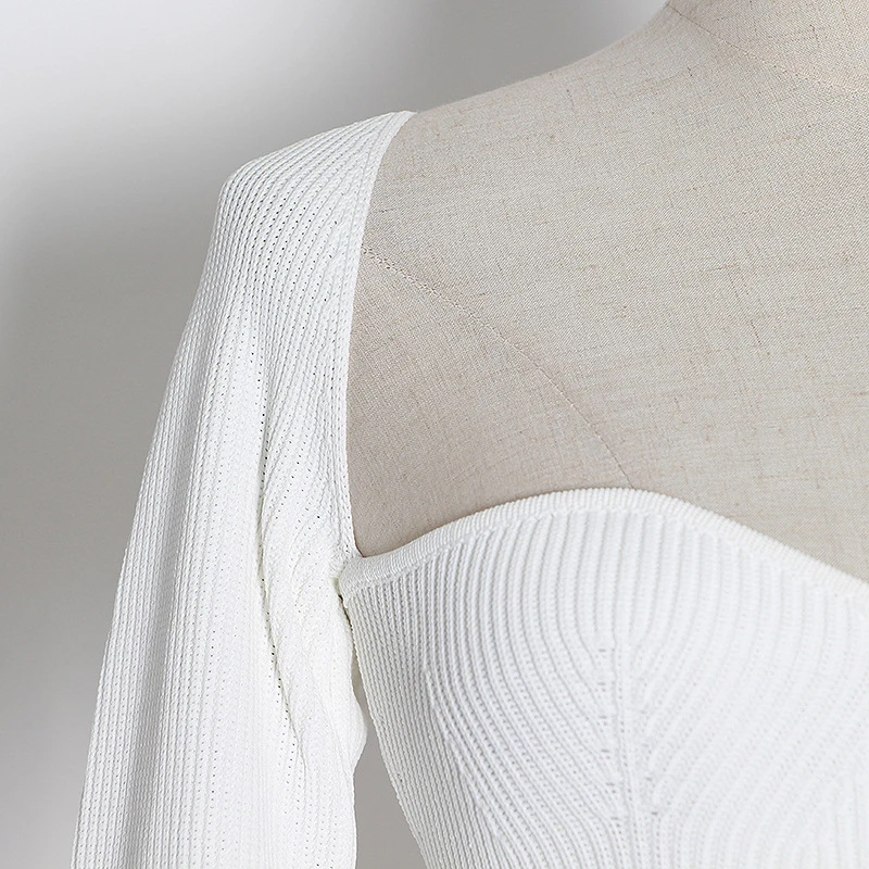 

GALCAUR Knitting Sweaters For Women Square Collar Long Sleeve Casual Asymmetric Hem Slim Pullovers Female 2021 Autumn Clothing