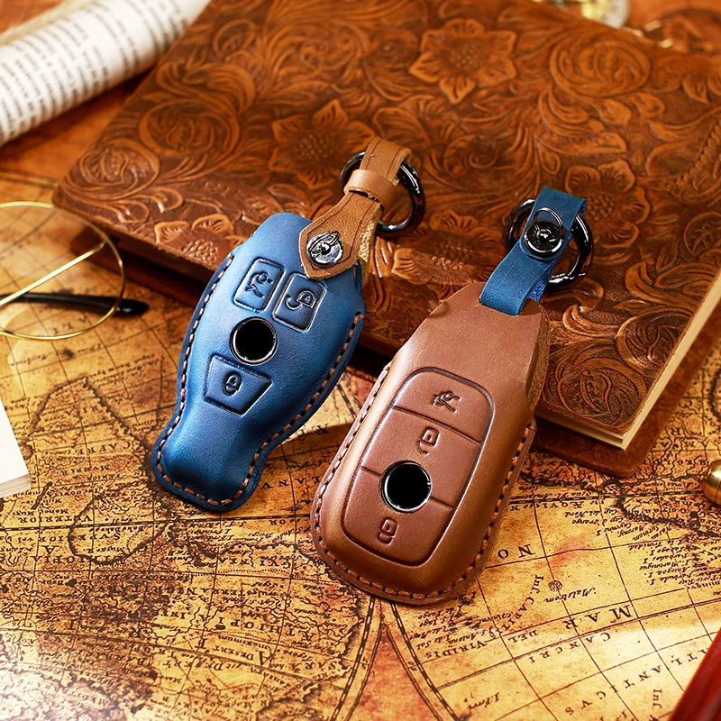 

Leather car key cover keychain case for Mercedes benz CLS CLA GL R SLK AMG A B C S class E Class W213 Remote holder accessories