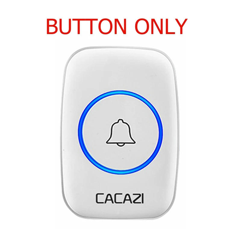 white button Водонепроницаемый беспроводной дверной звонок CACAZI с дистанционным управлением на 300 м, кнопка для домашнего звонка, звонок с разъемом США, ЕС, Великобритании, беспроводной приемник - Цвет: white button
