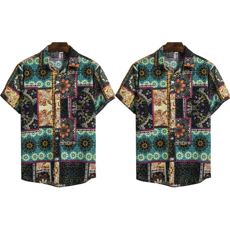 

Мужская пляжная рубашка на пуговицах, Классическая Удобная рубашка с коротким рукавом и цветочным принтом, лето