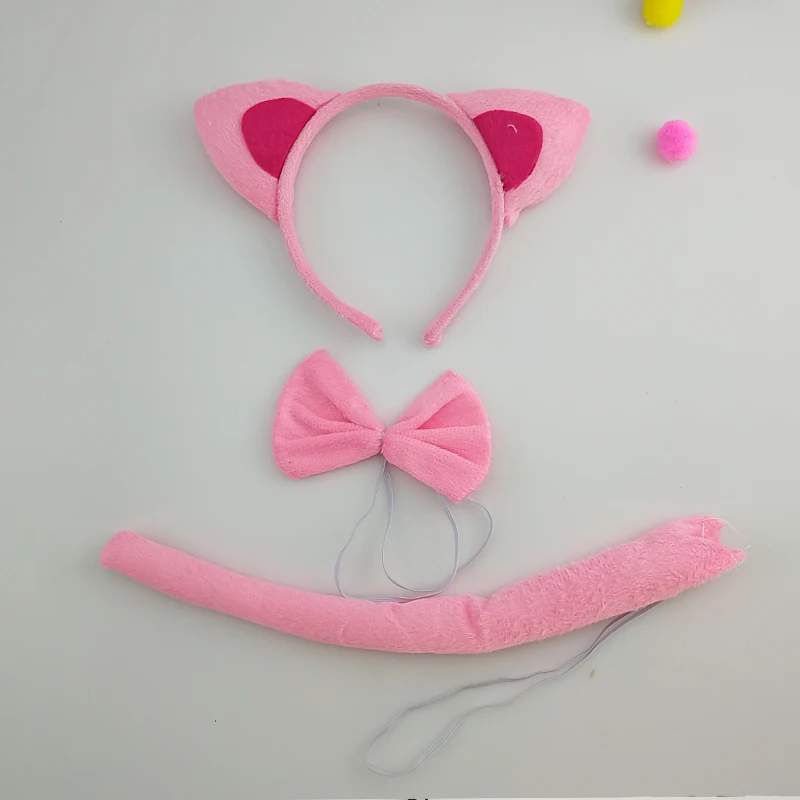 Balck Pink Cat Animal Ear Headband Bow Tie Tail Set Cosplay Costume Props Kids Adults Party Halloween Christmas|ears headband|animal ears