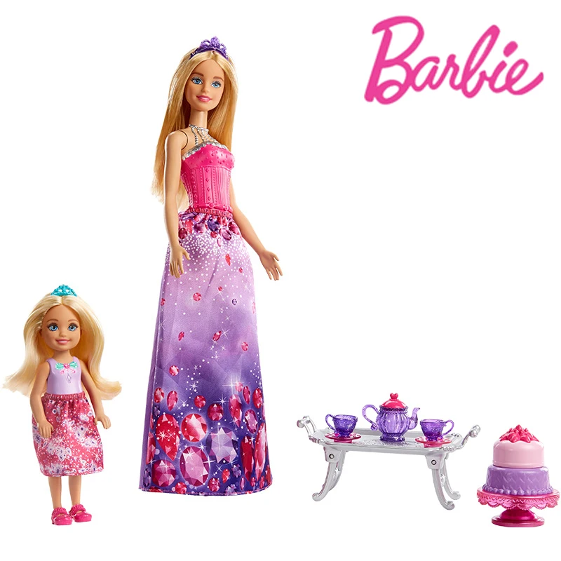

Barbie Dreamtopia Dolls and Tea Party Playset with Barbie Doll Chelsea Doll and Afternoon Tea Tableware Child toy Christmas gift