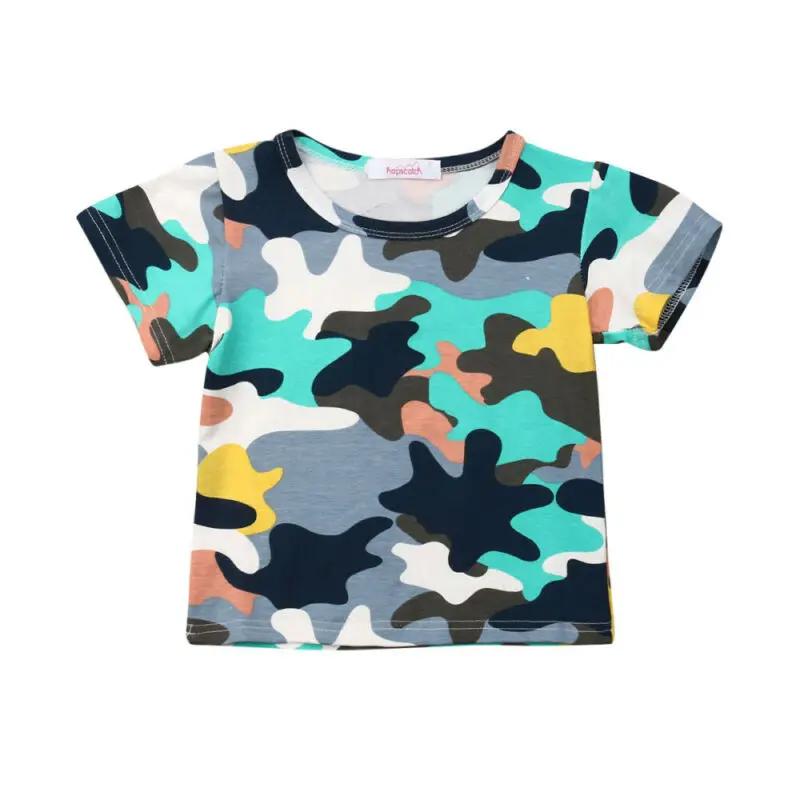 Детская одежда для маленьких мальчиков футболка с камуфляжным принтом на лето