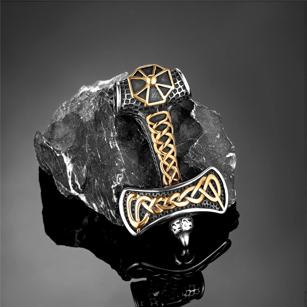 Vikings Axe Anchor Necklaces Men Titanium Steel Gold Color Norse Rune Hammer Amulet Pendant Self-defense Never Fade Male Jewelry |