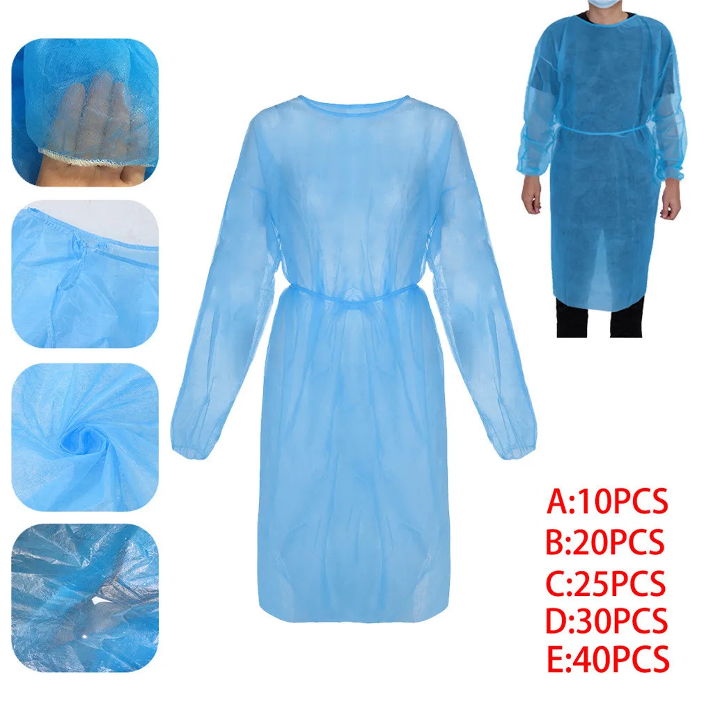 

Disposable Gowns Protective Suit Overalls Clothing coverall Anti-Spitting Anti-Stain Nursing with Elastic Wrist 10/20/25/30/40PC