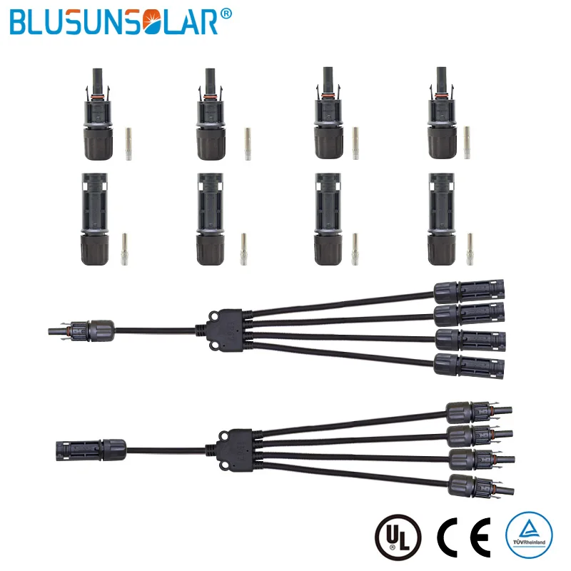 

Factory Selling 1 Pair SOLAR PV Wire Branch Y Connector Adapter 4 In 1 Female And Male For PV System Connection