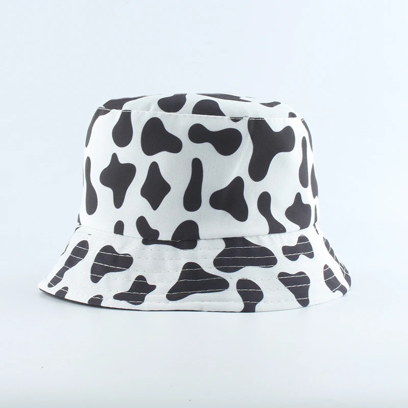 2020 New Fashion Korean Pink Cow Print Bucket Hat Women Reversible Fishing Cap Bob Chapeau Autumn Summer