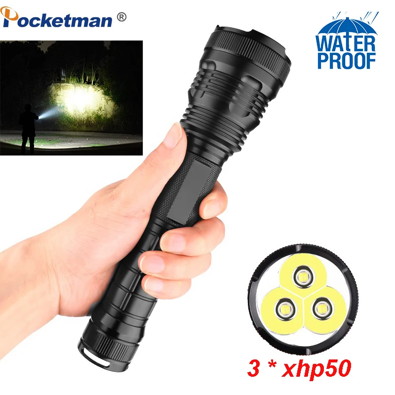 Ультра яркий тактический фонарик 3xcree XHP50 светодиодный usb зум фонарь 18650 батарея 5