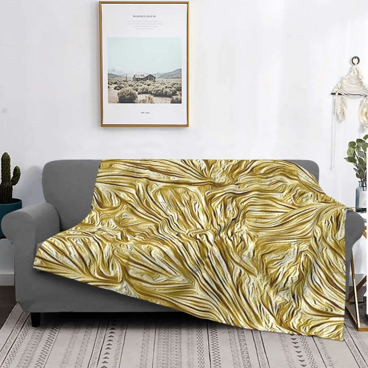 

Manta de hojas con textura dorada, colcha a cuadros para cama, toalla de lino, manta double para playa, textil de lujo para el ho