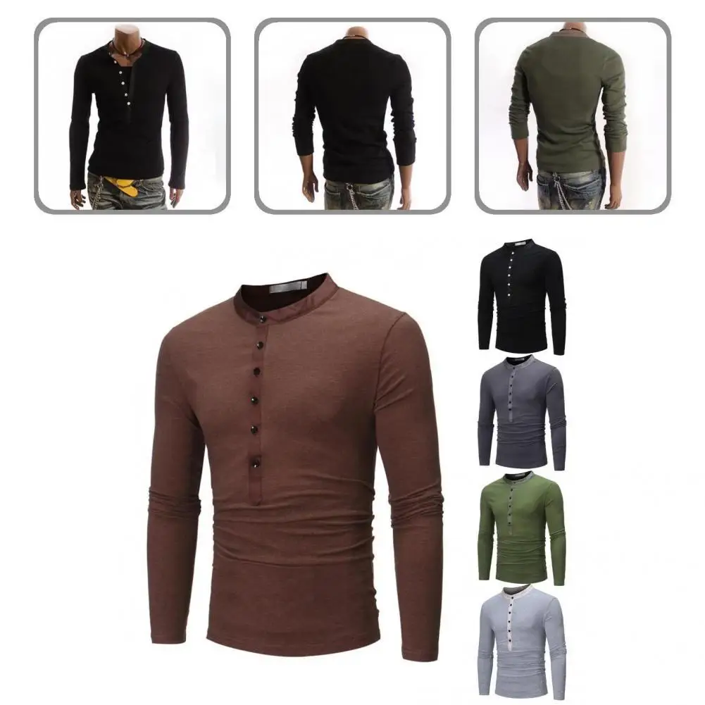 

Men T-shirt Regular Sleeve Popular Half Cardigan Korean Style Pure Color T-shirt