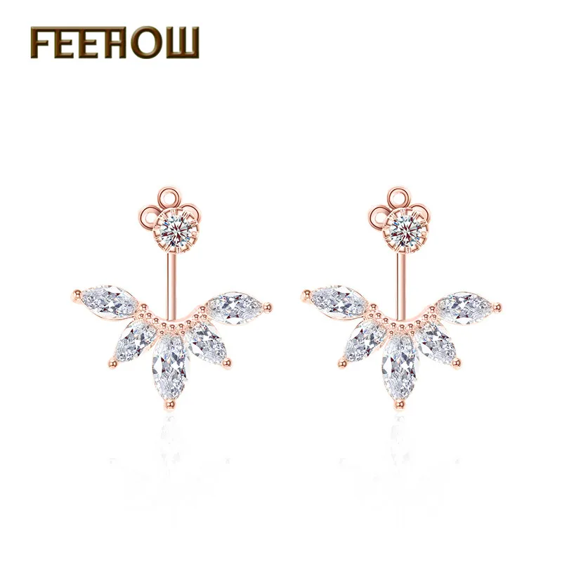 Женские серьги гвоздики с цирконием FEEHOW вечерние в Корейском стиле
