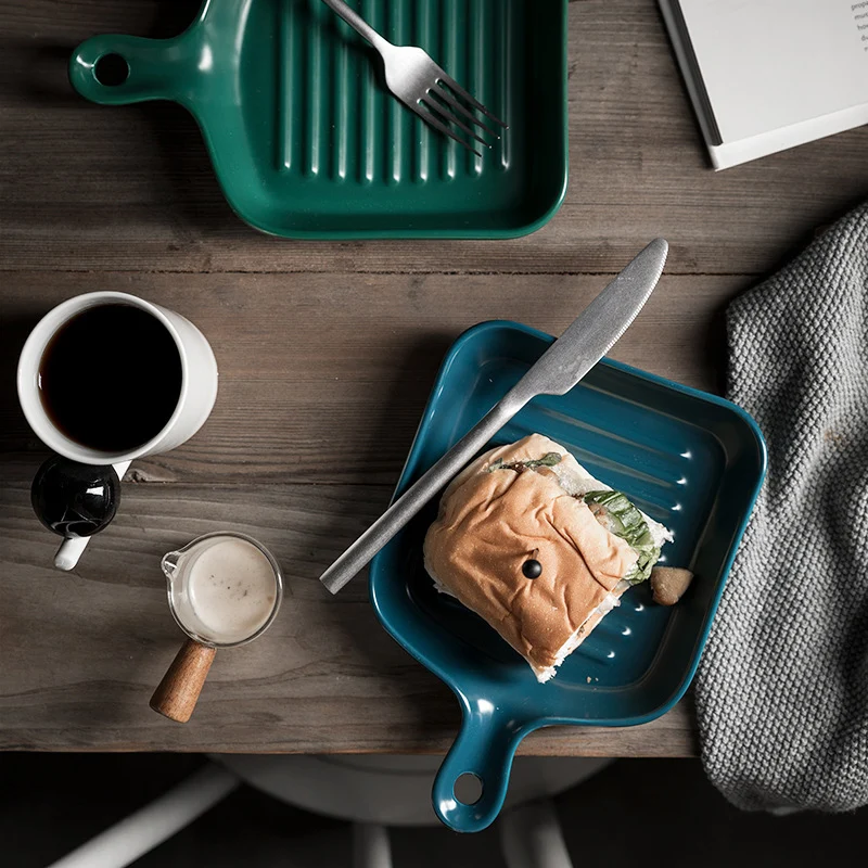 Матовые керамические тарелки для выпечки уникальная квадратная индивидуальная