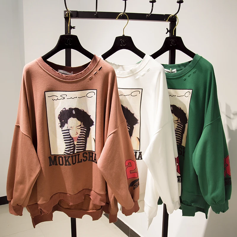 Женский пуловер с рукавами летучая мышь Свободный в Корейском стиле принтом Bf