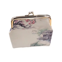 56pcs lot chinese style beautiful change purse ink painting coin wallet short printed pu coin purse headphone bag