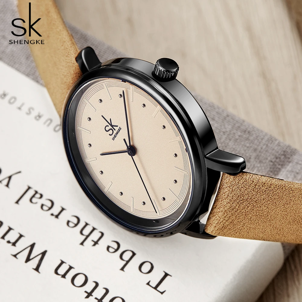 Shengke цвет Уникальные простые женские часы Ретро кожа платье женские часы Лидирующий бренд женские модные наручные часы Montre Femme