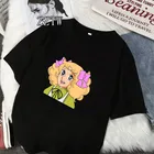 Футболка женская винтажная в стиле аниме, топ с коротким рукавом и круглым вырезом, с мультяшным японским принтом карамельных цветов, уличный подарок для девушек, 70