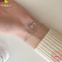 double layer flower 100 925 sterling silver bracelets for women zircon beads chain fashion fine jewelry bracelets bangles