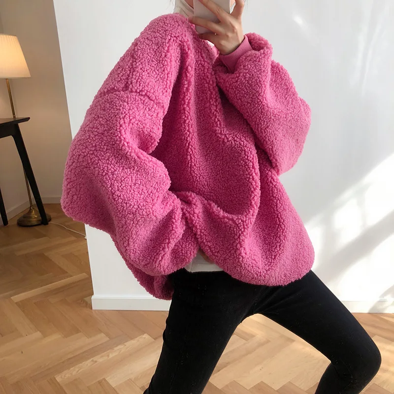 Теплый осенний женский флисовый свитер с длинным рукавом из овечьей шерсти