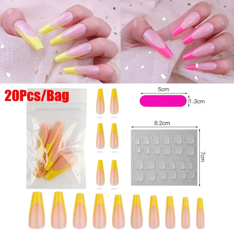 

Full Cover French Nails Press on Tips Coffin False Acrylic Ballerina 20pcs Faux Nails Reusable Wear Tips Manicure Tools