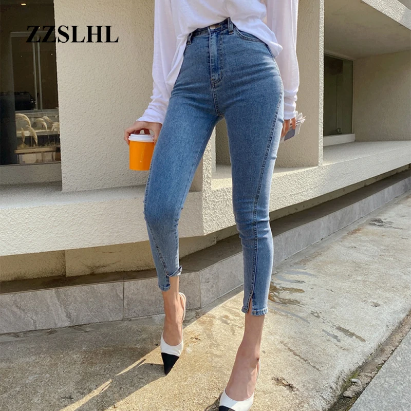 

2020 High Waist Stretch Skinny Women Jeans Pants Split Female Pencil Jeans Women Streetwear Denim Jeans Trousers