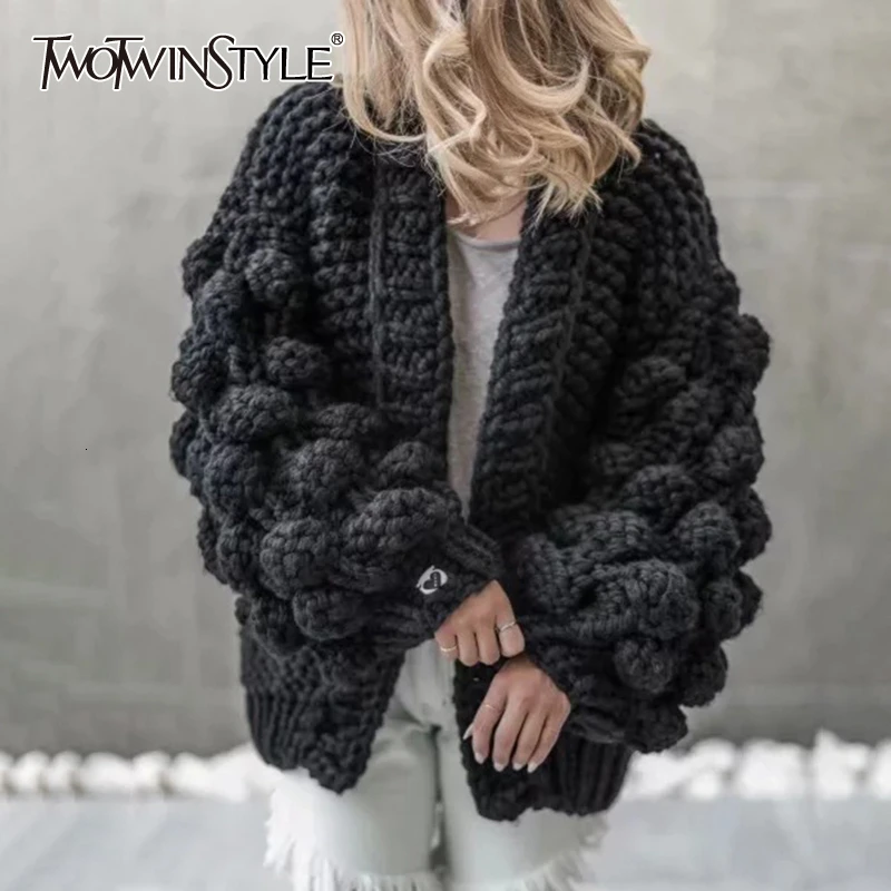 TWOTWINSTYLE корейский вязаный свитер для женщин с пышными рукавами и v образным