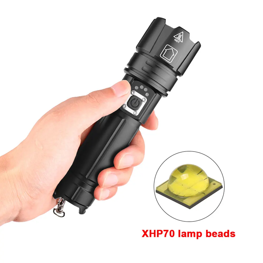 Портативный Ультра высокая яркость XHP70 светодиодный светильник 18650 XHP50 флэш-светильник USB Перезаряжаемый Тактический светильник 26650 фонарь с зумом