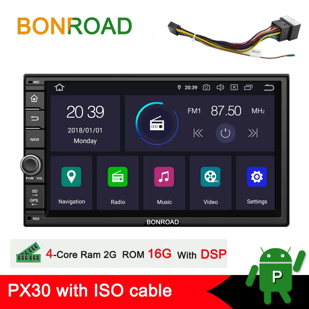 ISO Cable with DSP Bonroad " 2din PX30 Android 9,0 универсальный GPS Радио стерео аудио автомобильный мультимедийный плеер для Nissan для kia для Toyota для Honda - Цвет: ISO Cable with DSP