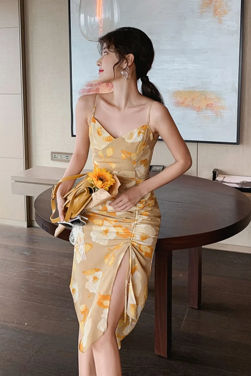 

Dresses for Women Summer Strap Dress for Women Summer French Sexy Retro Slit Goddess Temperament Vacation Skirt Dresses