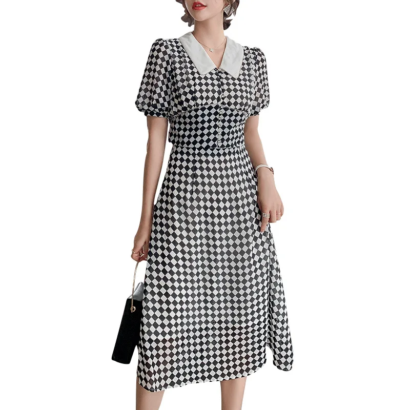 Шифоновый Классический Клетчатый костюм женский комплект 2 шт. летняя блузка с