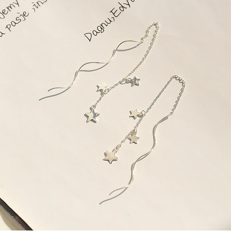 

LISM Delicate Chain Earrings 925 Sterling Silver Star Wave Long Tassel Earrings For Women Gift pendientes oorbellen