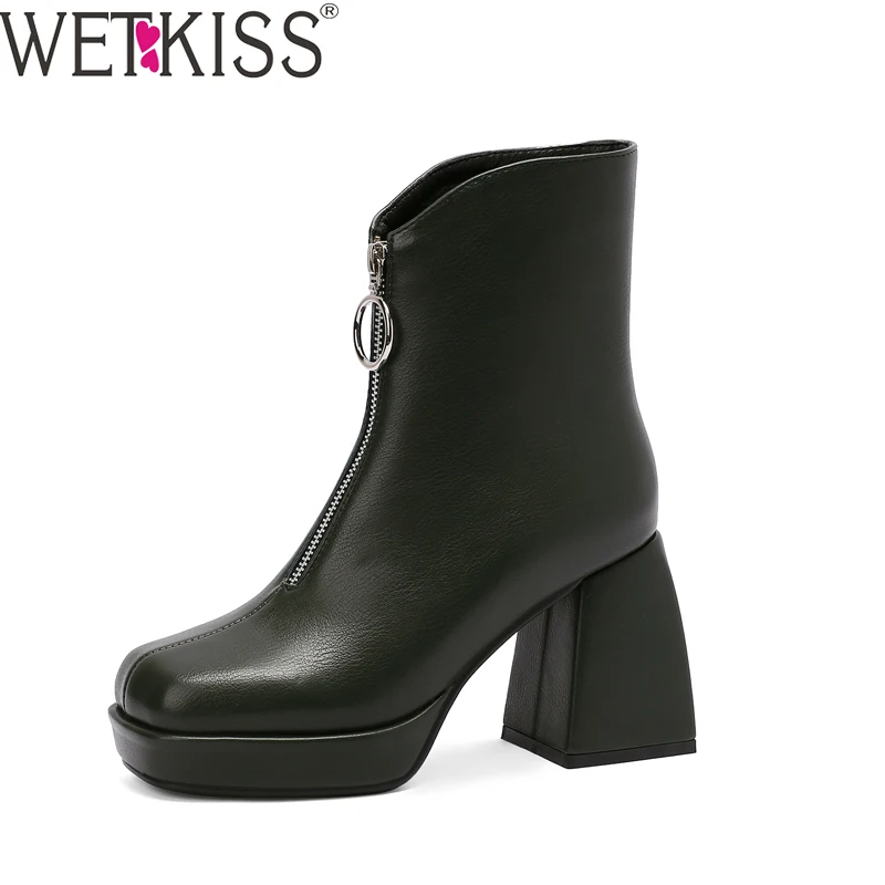 

Женские ботильоны с квадратным носком и молнией спереди, на толстом каблуке