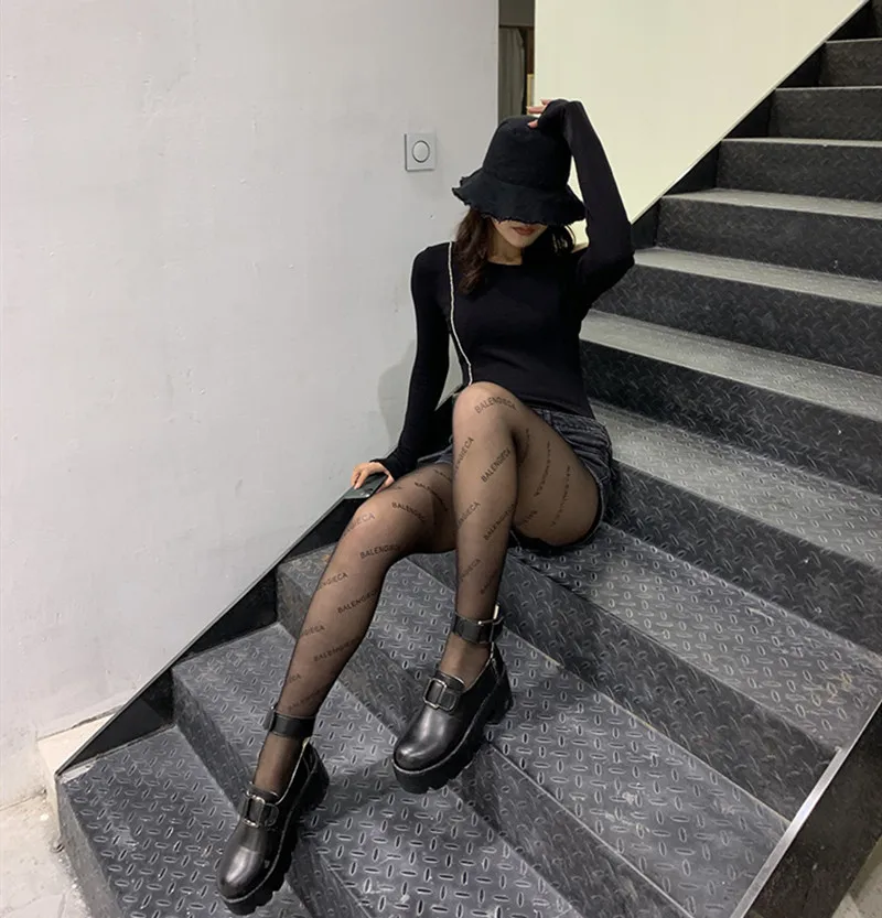 DOIAESKV модные сексуальные женские колготки с принтом черного цвета надписью и