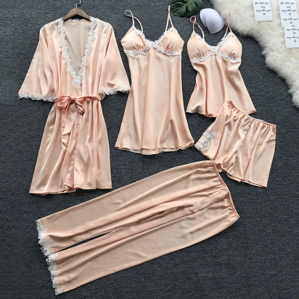 

Women Sexy Lace Lingerie Nightwear Underwear Babydoll Sleepwear Dress 5PC Suit Women's Underwear