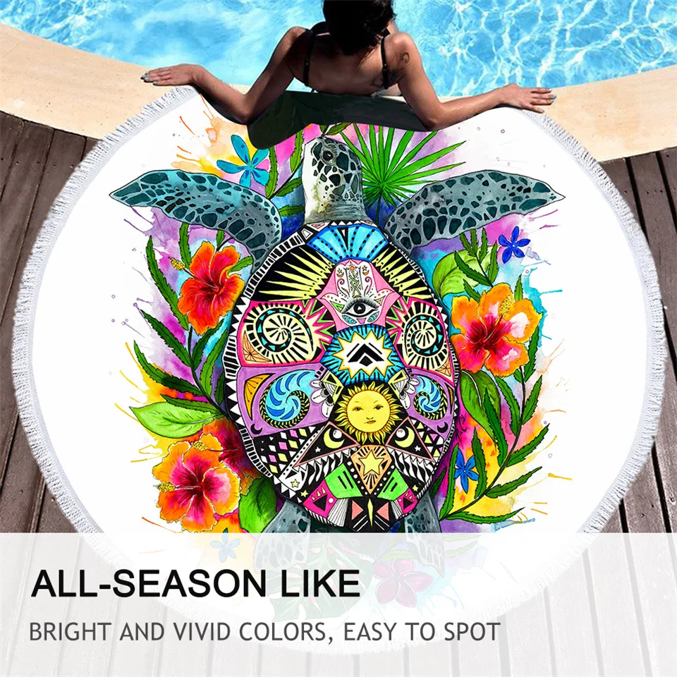 Большое круглое пляжное полотенце черепаха из микрофибры летнее одеяло с