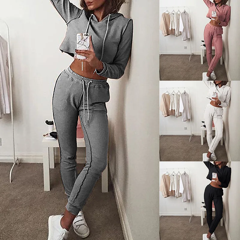 

Women's Outfit Sportwear Two Piece Set Women Trouser Suits Pant + Sweatshirt Tracksuit Female Sports Suit 2021 Training Suits
