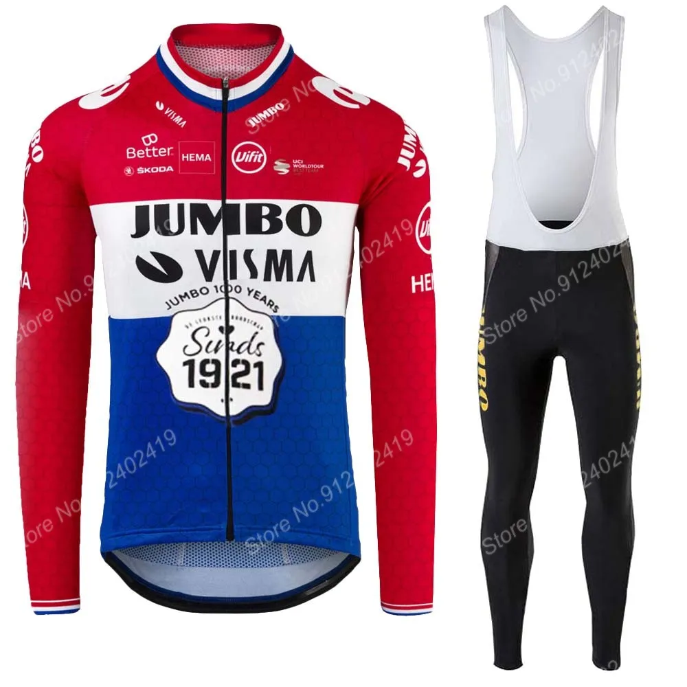 

Коллекция 2021 года, Комплект футболок Jumbo Visma для чемпионов из Нидерландов, одежда для велоспорта с длинным рукавом для годовщины, костюм для ...