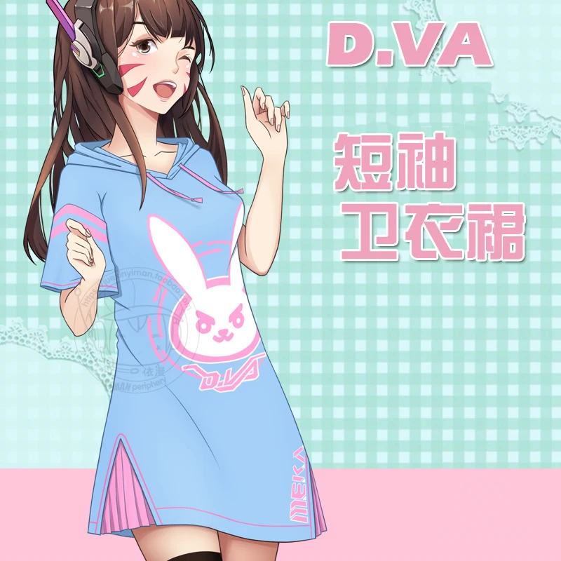 Аниме! Игры OW D.VA толстовка с кроликом платье летняя футболка анимация M-L