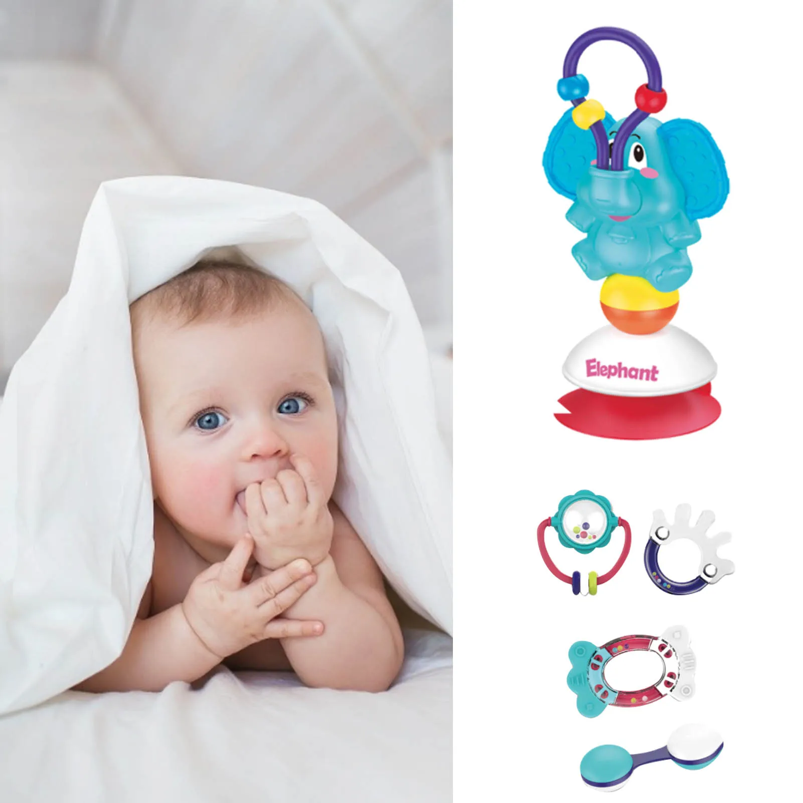 

Baby Rattles Toys Baby Teether Set Cute Rattle Soothing Toy With Suction Cup