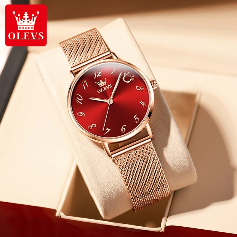 

OLEVS New Fashion Casual Quartz Movement Thin Ladies Watch 30M Waterproof Luminous Milanese Mesh Strap Alloy Case Watches 5870