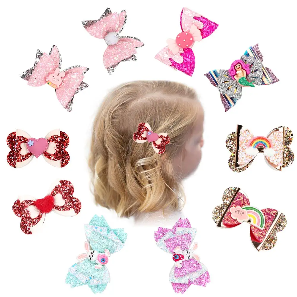 

CN 1PC 3" Easter Day Eggs Hair Clips For Girls Kids Glitter Stack Radish Rabbit Hair Bows Easter Gifts Hair Accessories