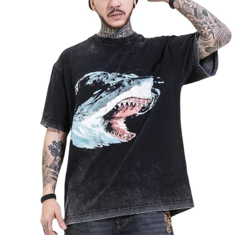 

2021 new men's casual round neck short sleeve printed long Pullover men's T-shirt